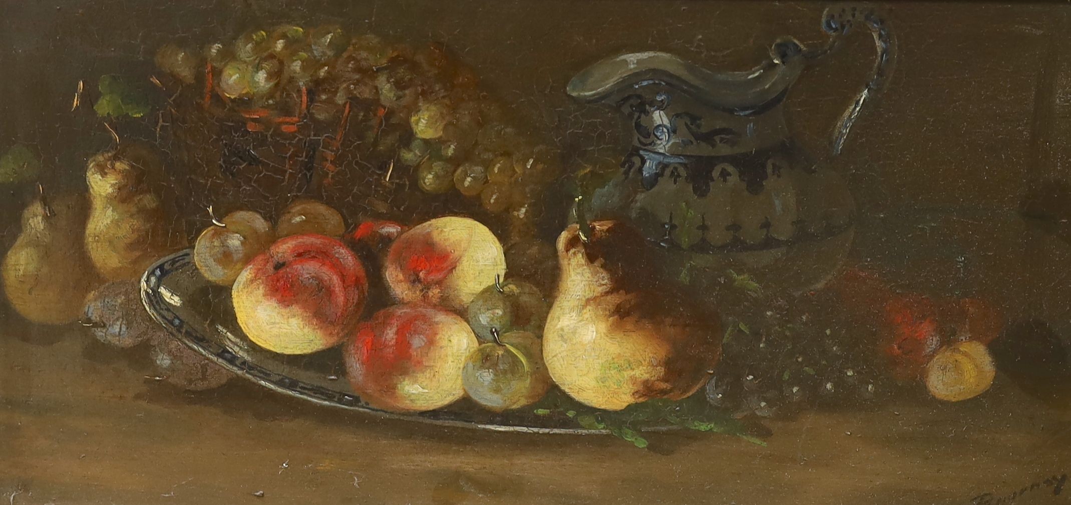 Bournay, pair of oils on panel, Still lifes of fruit, signed, 16 x 34cm